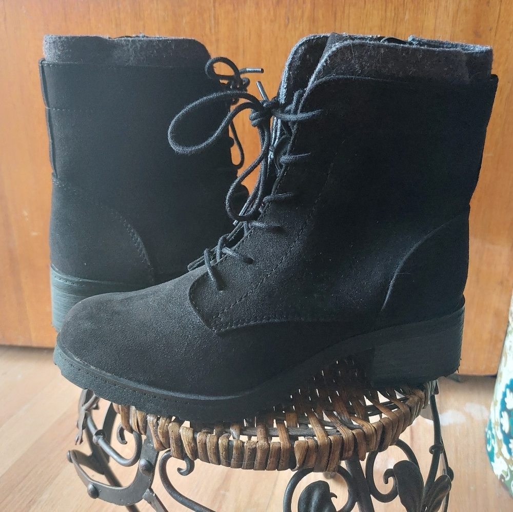 Black faux suede boots